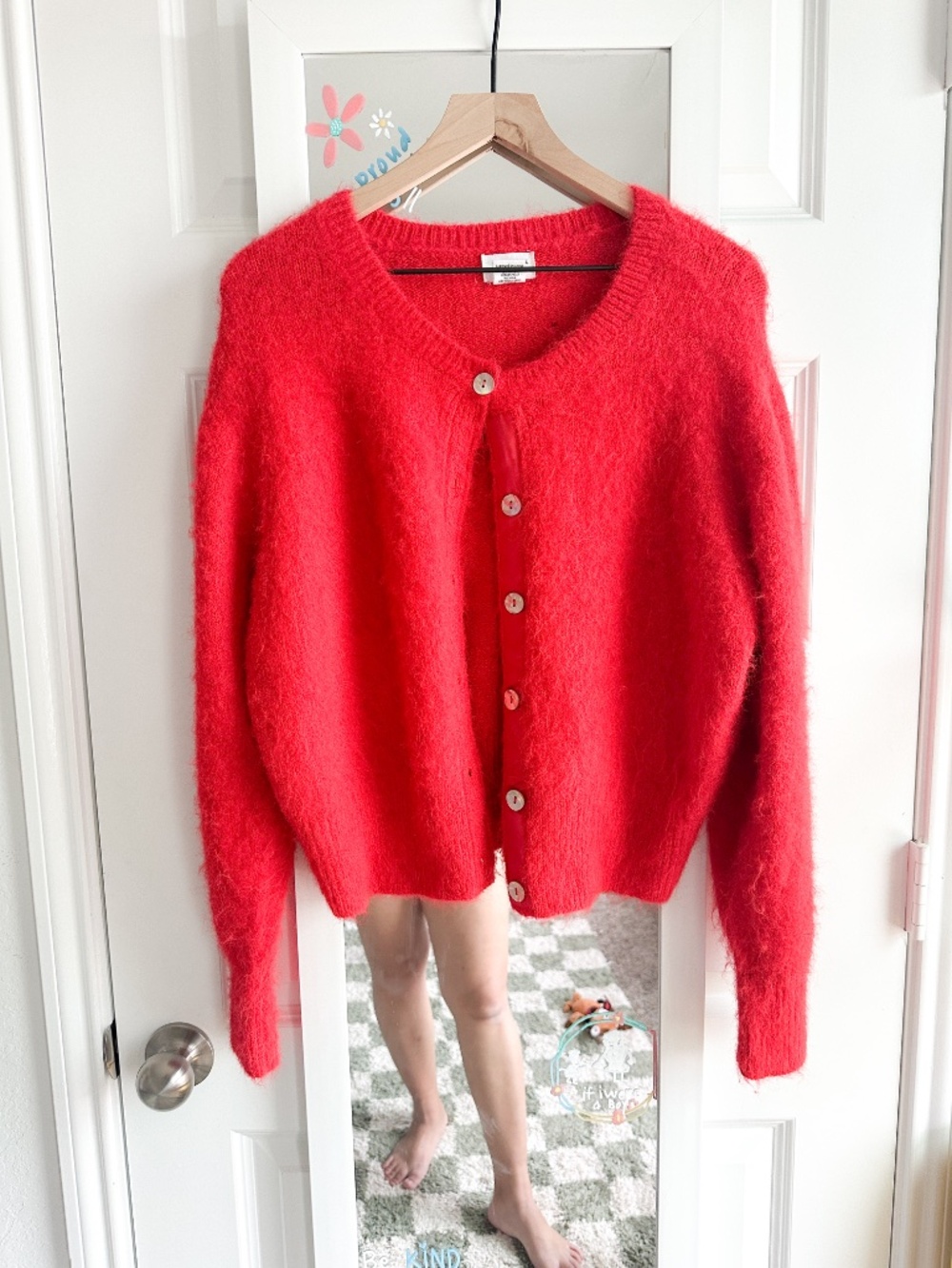 Song of Style Revolve Red Fuzzy Knit Button Down Cardigan Size L (Flawed)